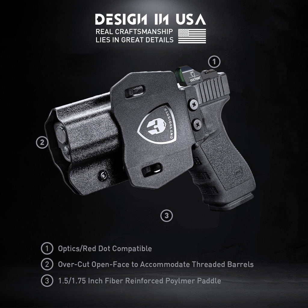 WARRIORLAND Compatible with Glock 20 21 22 Holster OWB Kydex Holster Optics Cut: G21 / G20 (Gen 3 4 5) & G22 Gen 5, Outside Waistband Open Carry G21 Holster with 1.75 Inch Paddle, Adj. Retention - WARRIORLAND