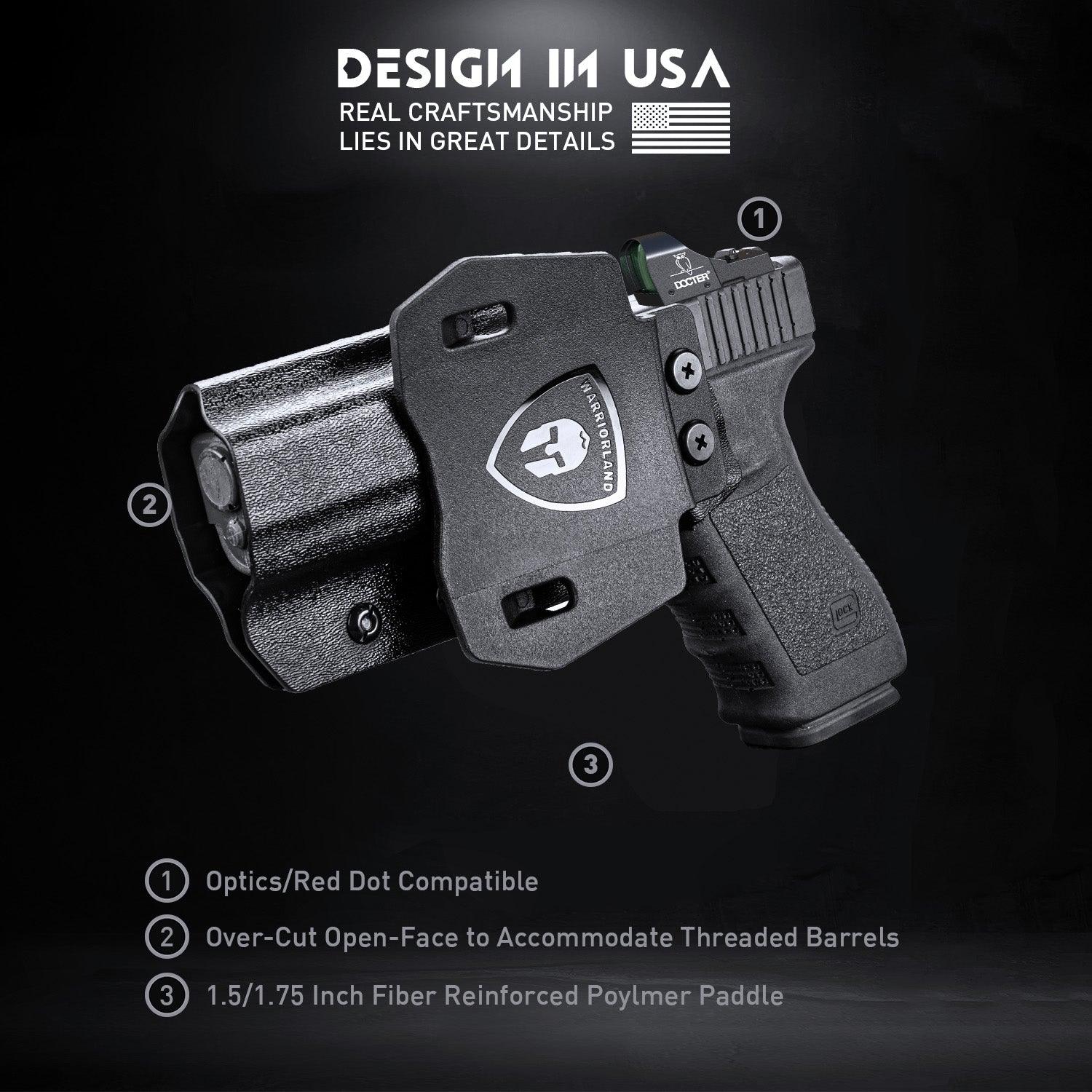 WARRIORLAND Compatible with Glock 20 21 22 Holster OWB Kydex Holster Optics Cut: G21 / G20 (Gen 3 4 5) & G22 Gen 5, Outside Waistband Open Carry G21 Holster with 1.75 Inch Paddle, Adj. Retention - WARRIORLAND