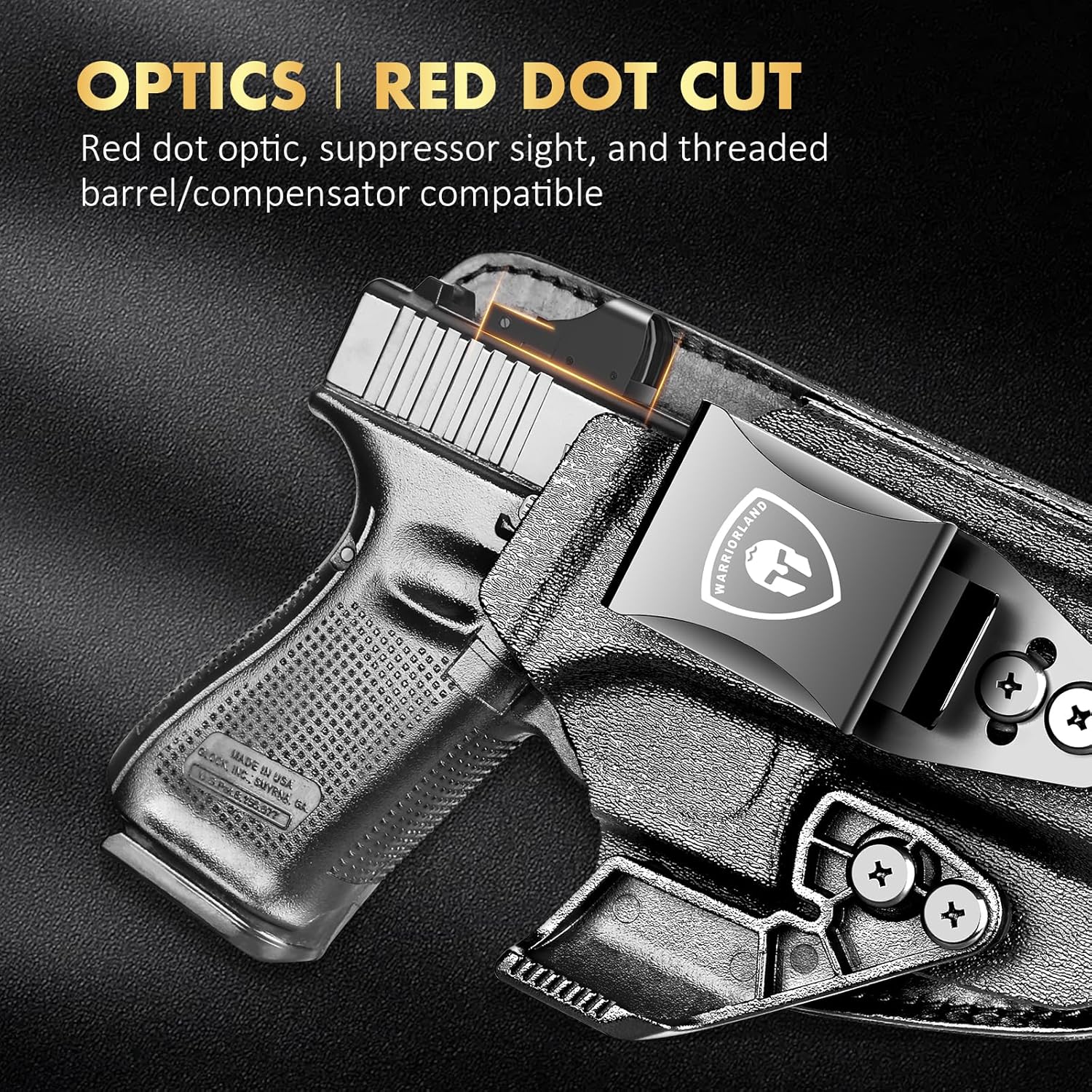 WARRIORLAND IWB Hybrid Holster Compatible with Glock 17/ 19 Gen 3-5 & 23/ 32 Gen 3-4 & G19X 44 45 & their MOS version, Concealed Carry Polymer & Leather Holster with Claw/Optics Cut Ready, Right Hand - WARRIORLAND