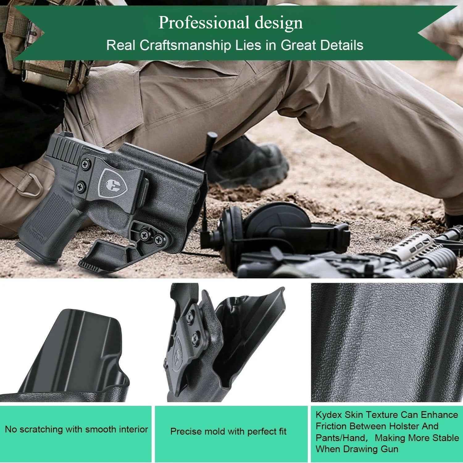 Glock 43 / 43x Kydex Holster with Claw and Red Dot Optics Cut for Appendix Carry - WARRIORLAND