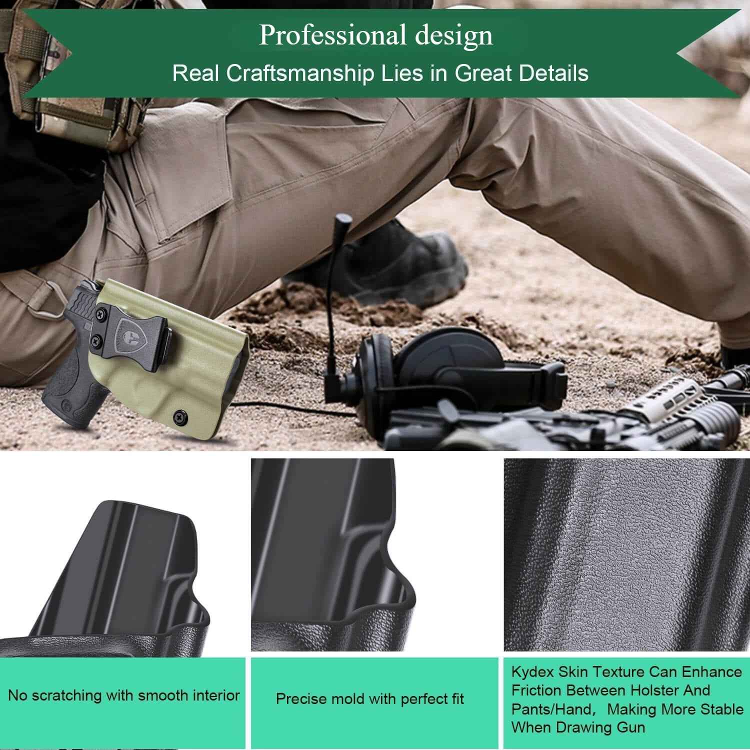 Tan Smith & Wesson Kydex IWB Holster M&P Shield Plus M2.0  M1.0  9mm/.40 Pistol Right/ Left Handed