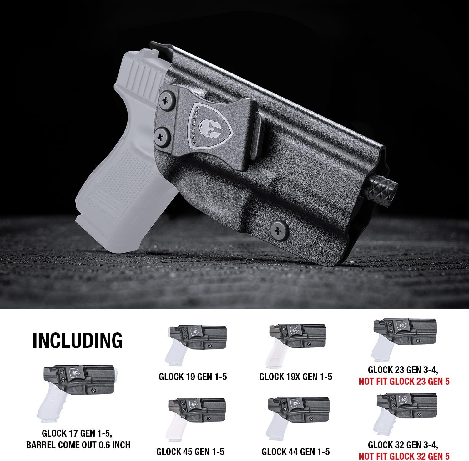 IWB Kydex Holster Custom Fit: Glock 17/19/34 Gen3-5、Glock 22/23/31/32 Gen 3-4、Glock 19/44/45，Adj. Cant & Retention, Right Hand|WARRIORLAND - WARRIORLAND