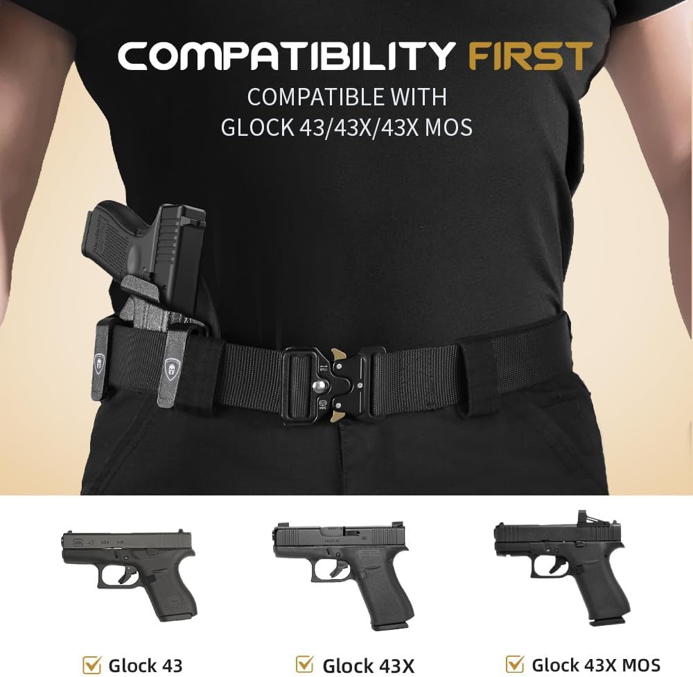WARRIORLAND Hybrid Kydex & Nylon Holster, Optional for Glock 43/43X/ 43X MOS, Optics Cut & Open Muzzle, Concealed Carry Right Hand - WARRIORLAND
