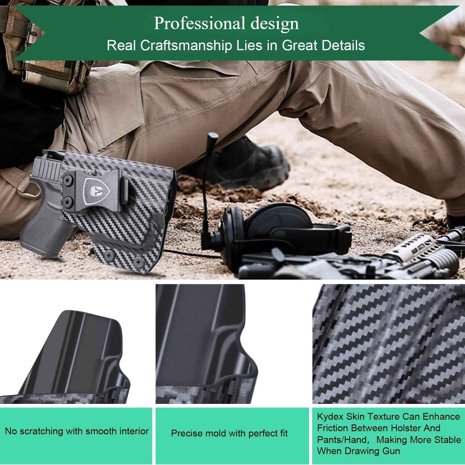 Carbon Fiber Kydex IWB Holster Glock 43 43X TLR 6 | Appendix Carry Trigger Guard Holster by WARRIORLAND