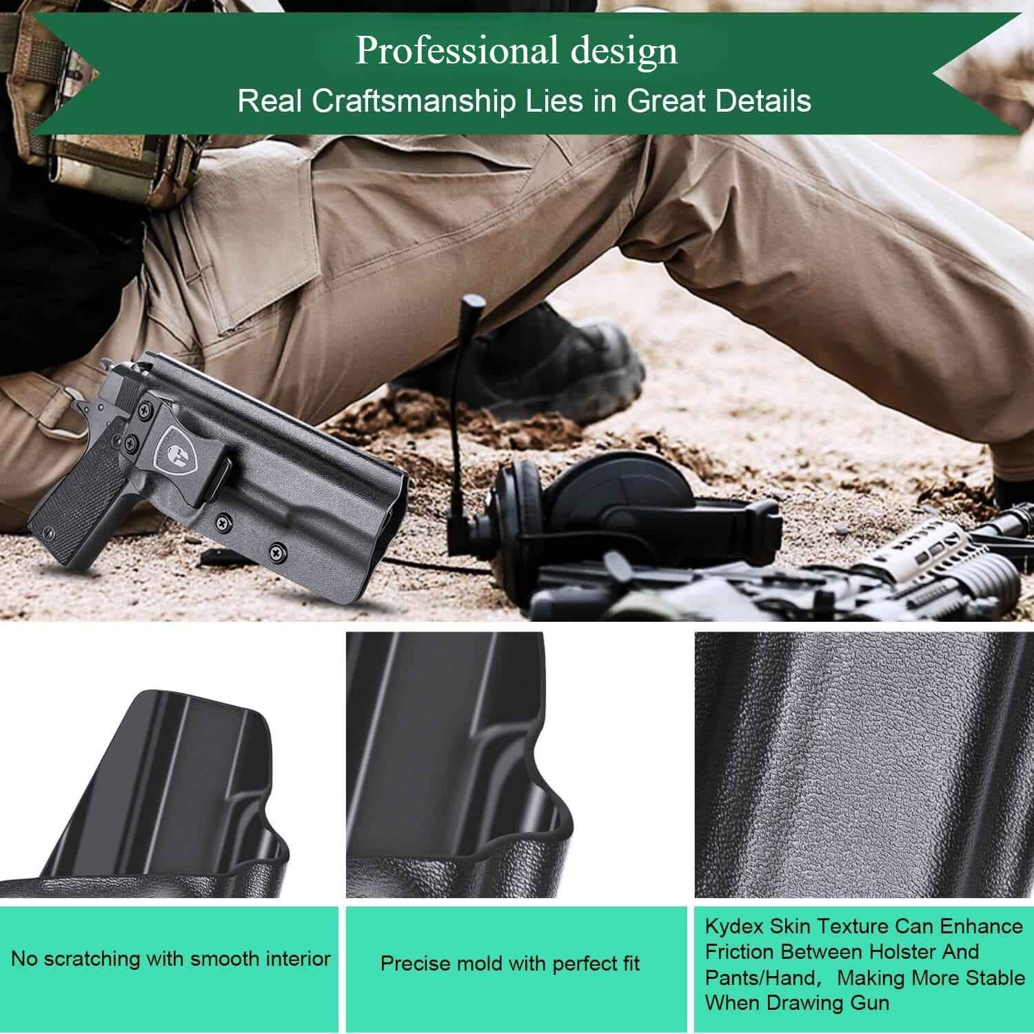 IWB Kydex Holster for 1911  .45 ACP Pistol No Rail Concealed Carry Right/ Left Handed | WARRIORLAND