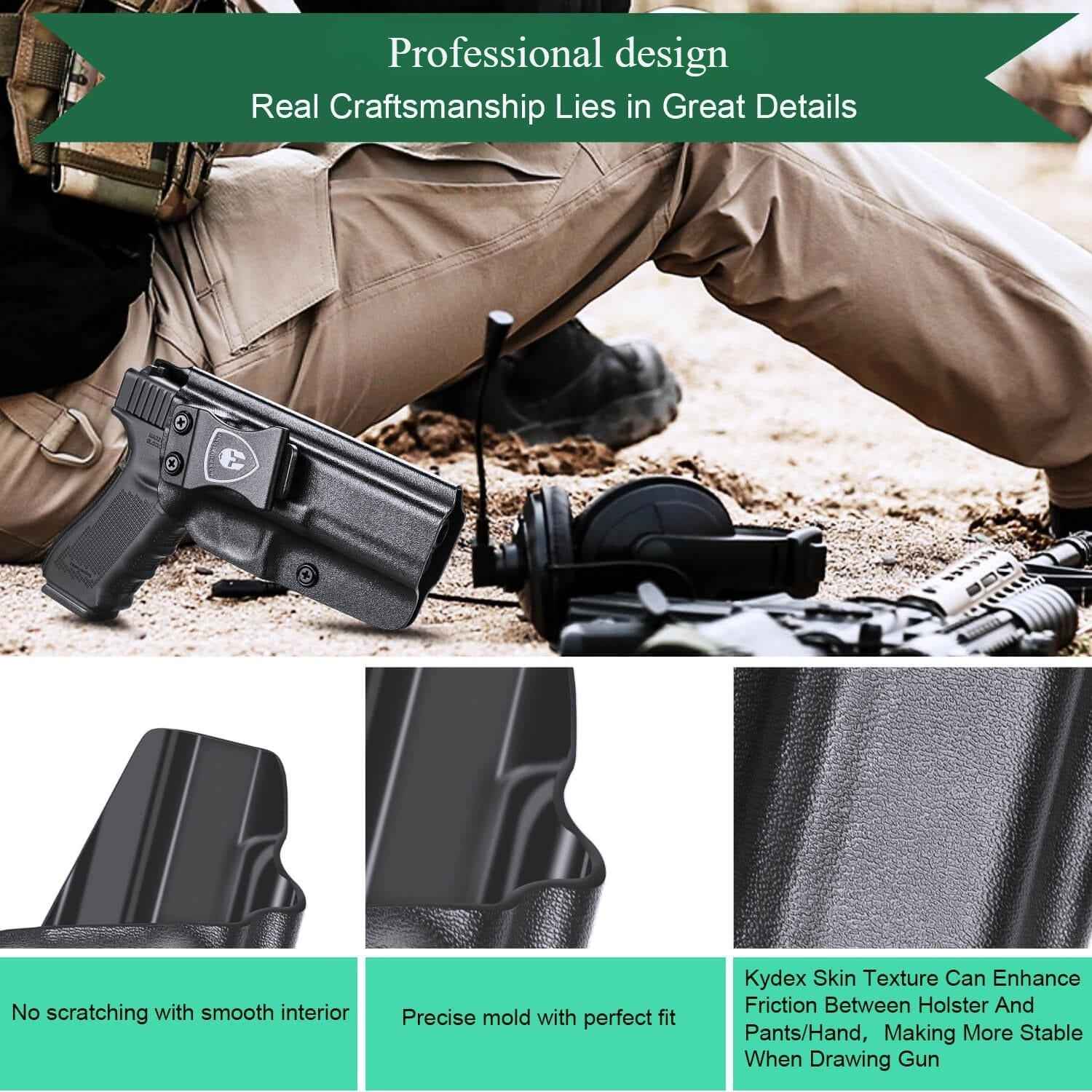 Kydex IWB Holster for Glock 17 / 22 / 31 Inside Waistband Concealed Carry Right/ Left Handed | WARRIORLAND