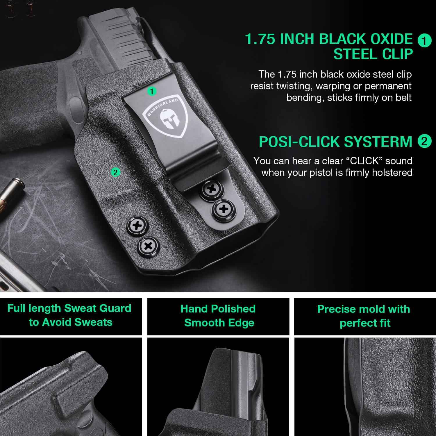 Comfortable Holster for Springfield Armory Hellcat/ Pro Kydex IWB Adjustable Ride Height Metal Belt Clip | WARRIORLAND