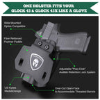 Kydex OWB Holster for Glock 43 43x with Paddle Appendix Open Carry Red Dot Optics Cut Trigger Guard Right/ Left | WARRIORLAND