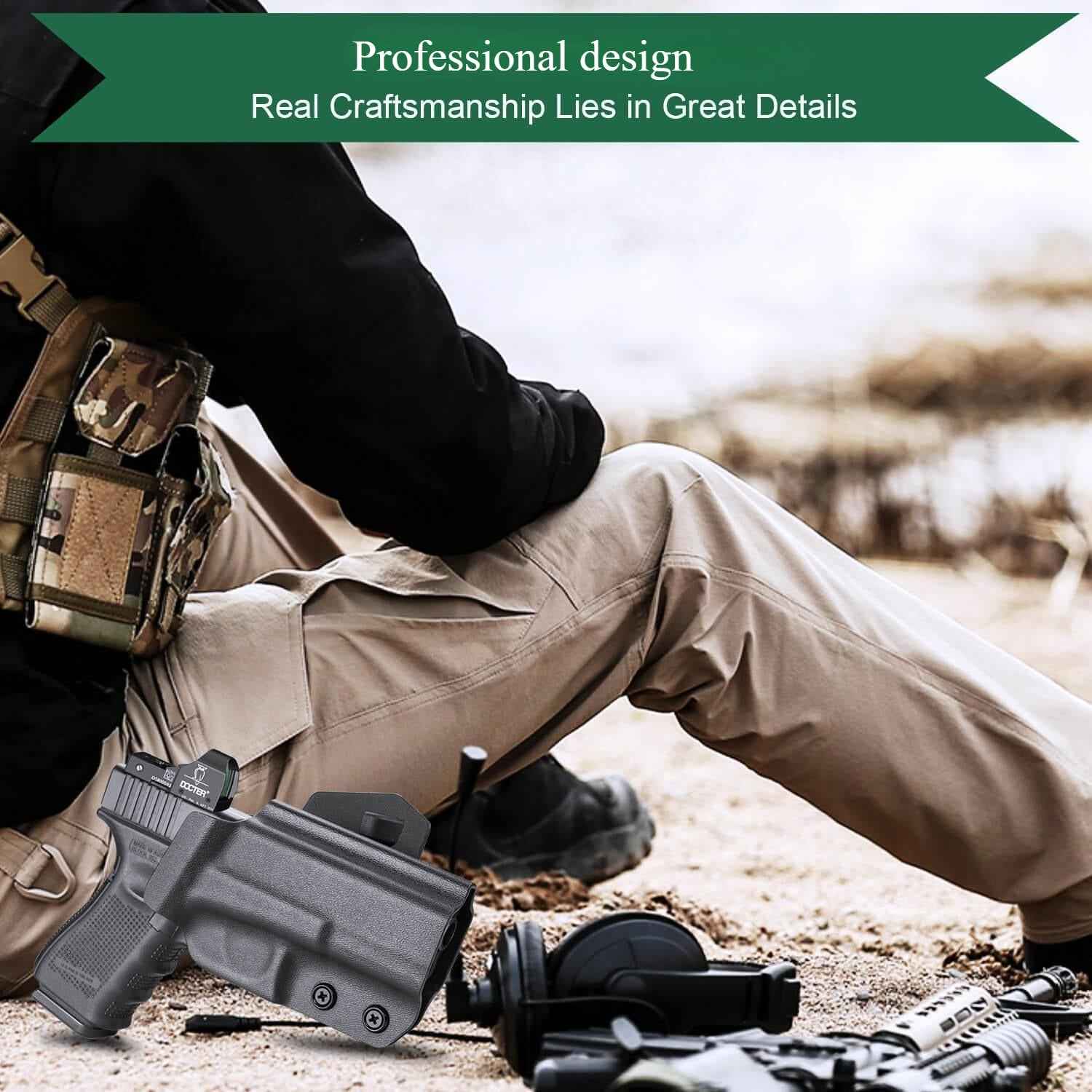 Kydex OWB Paddle Holster with red dot optics cut for Glock 17 19 23 26 32 Gen 4 5 19X 44 45 Right/Left Handed | WARRIORLAND