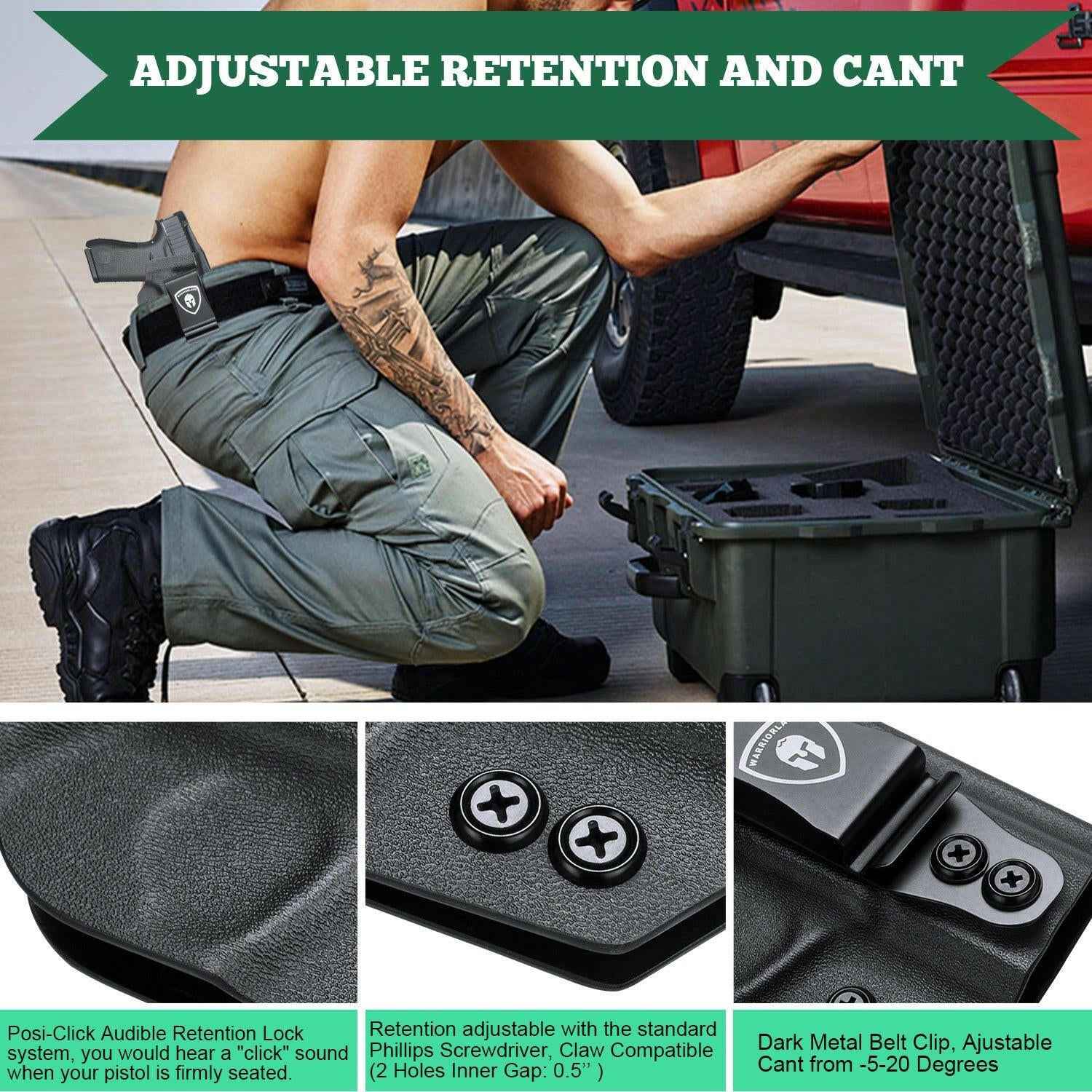 IWB Kydex Glock 43 Holster with Adjustable Ride Height and Metal Belt Clip | WARRIORLAND