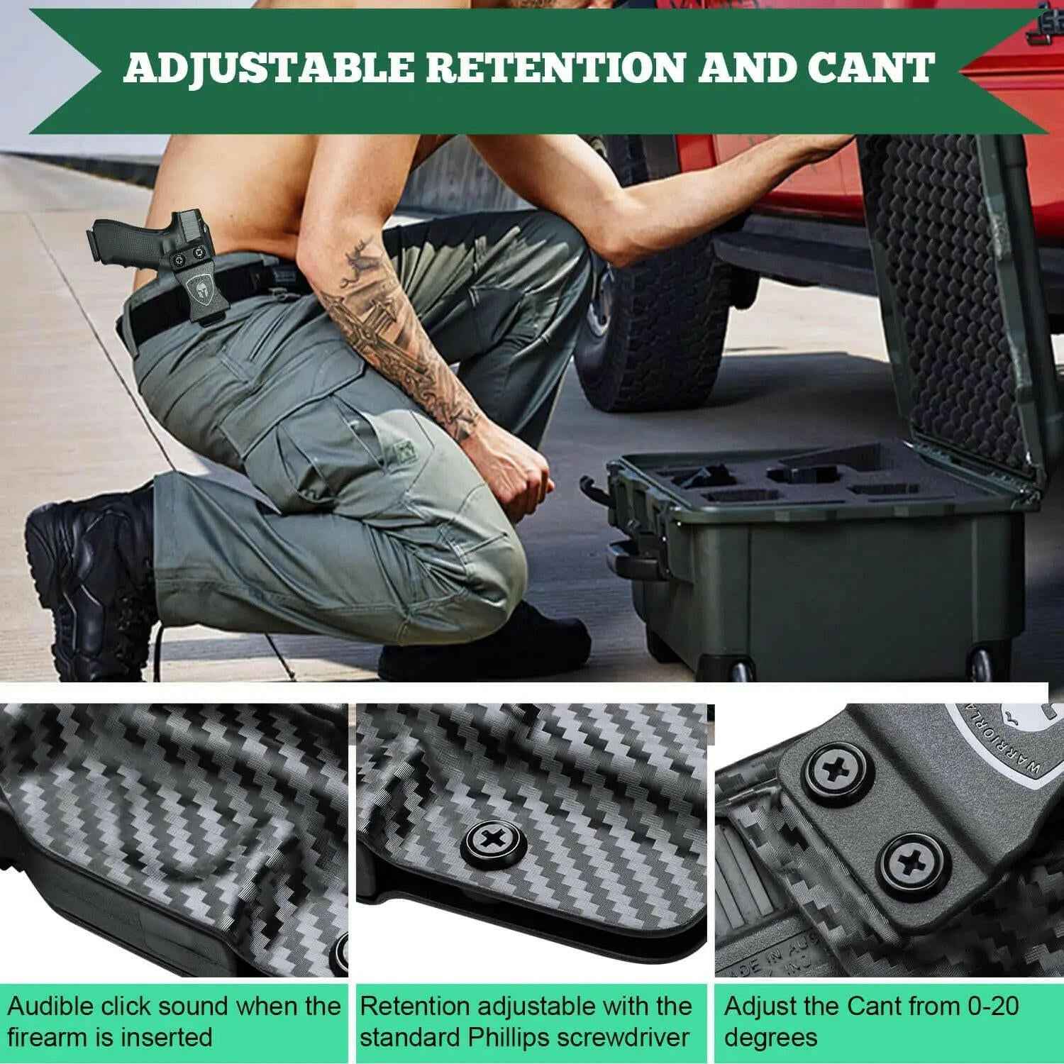 Glock Inside Waistband Holster for Gen 4 5 19X 44 45 - WARRIORLAND Carbon Fiber Kydex IWB Holster