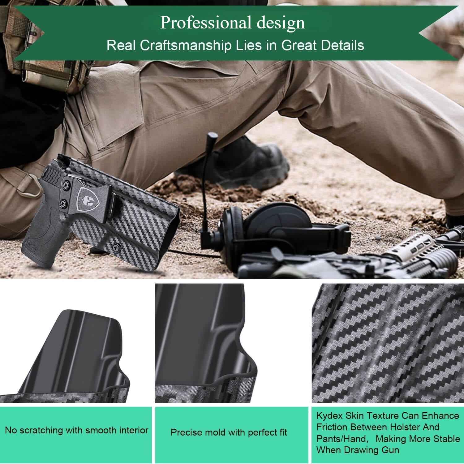 Carbon Fiber Kydex Smith & Wesson M&P Shield 9mm 380 EZ IWB Holster  | WARRIORLAND