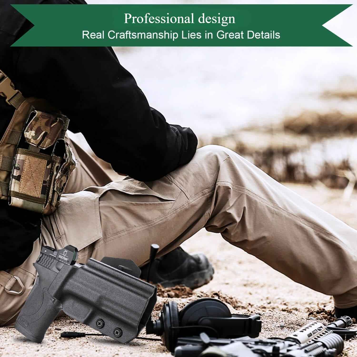 Kydex Appendix Open Carry OWB Paddle Holster with Red Dot Optics Cut for Smith & Wesson S&W M&P Shield 9mm 380 EZ Pistol Trigger Guard | WARRIORLAND