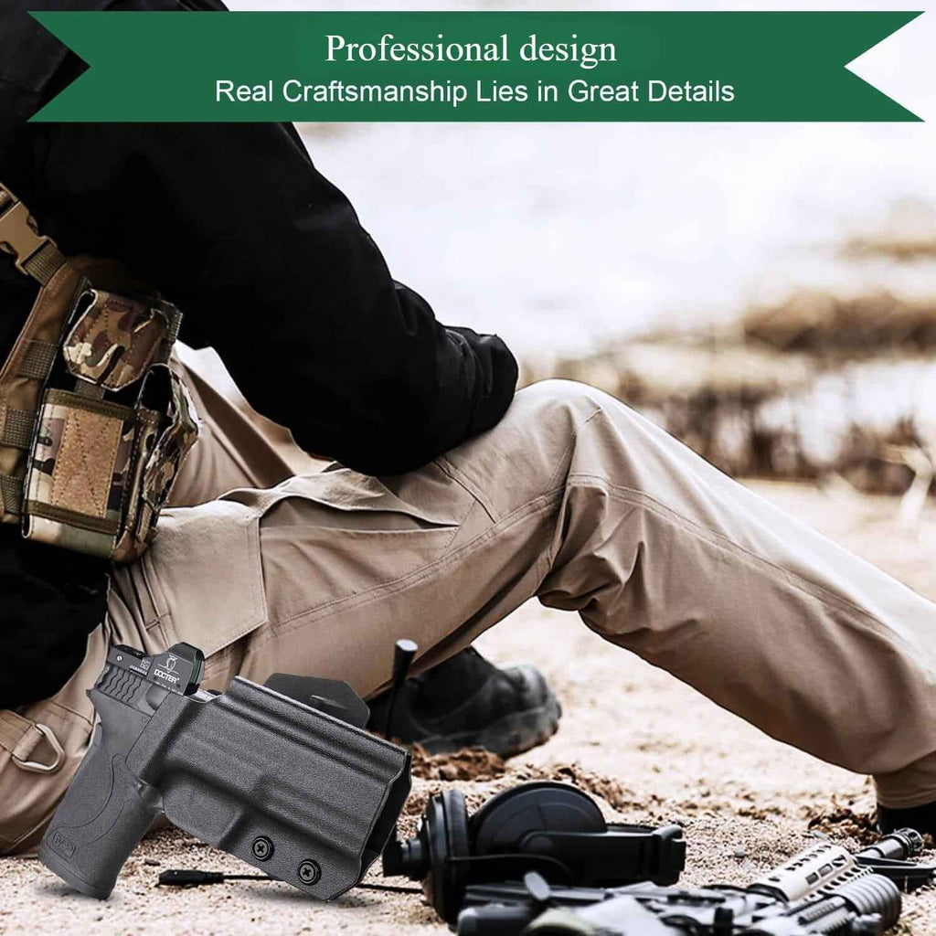 Kydex Appendix Open Carry OWB Paddle Holster with Red Dot Optics Cut for Smith & Wesson S&W M&P Shield 9mm 380 EZ Pistol Trigger Guard | WARRIORLAND