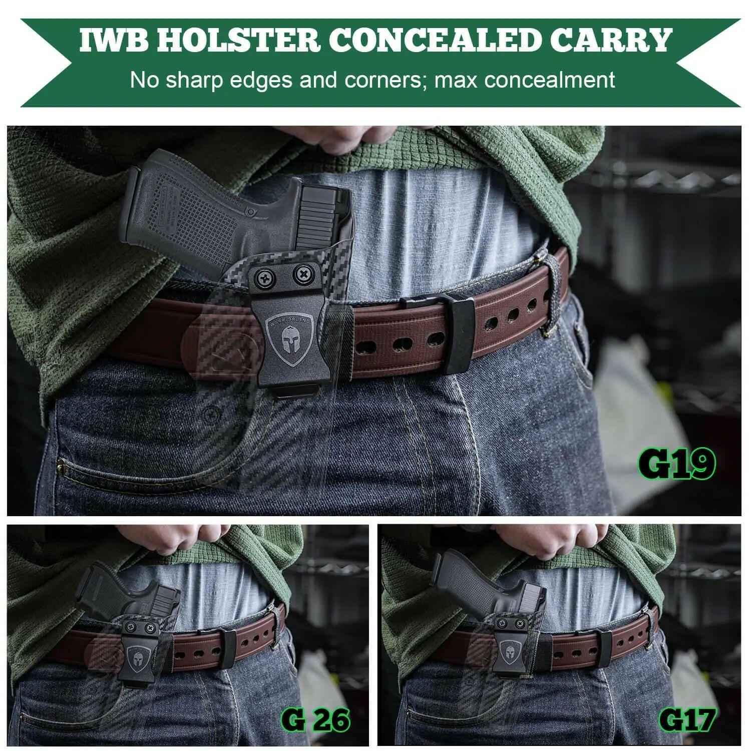 Glock Inside Waistband Holster for Gen 4 5 19X 44 45 - WARRIORLAND Carbon Fiber Kydex IWB Holster