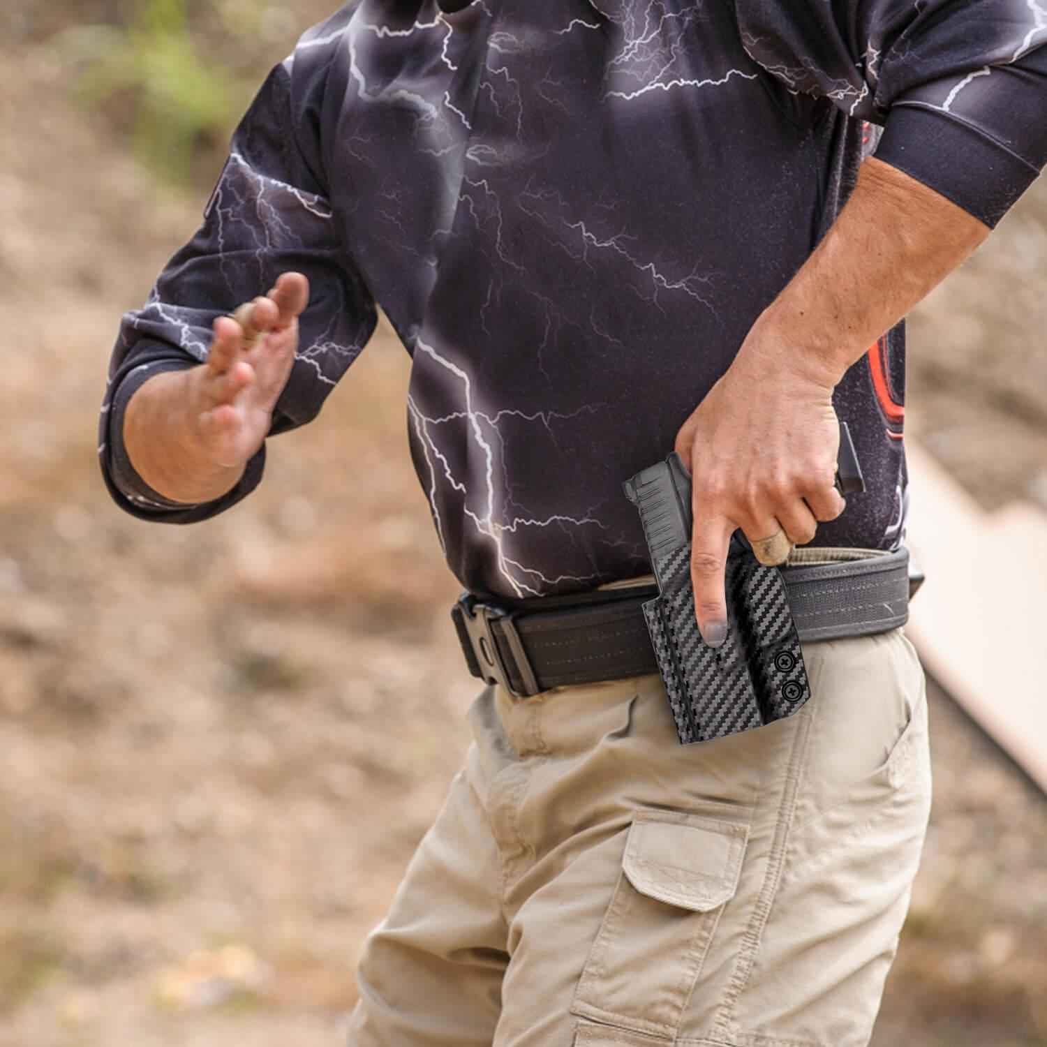 OWB Glock 43 43x Paddle Holster Carbon Fiber Kydex Appendix Open Carry Red Dot Optics Cut Fully Trigger Guard  | WARRIORLAND