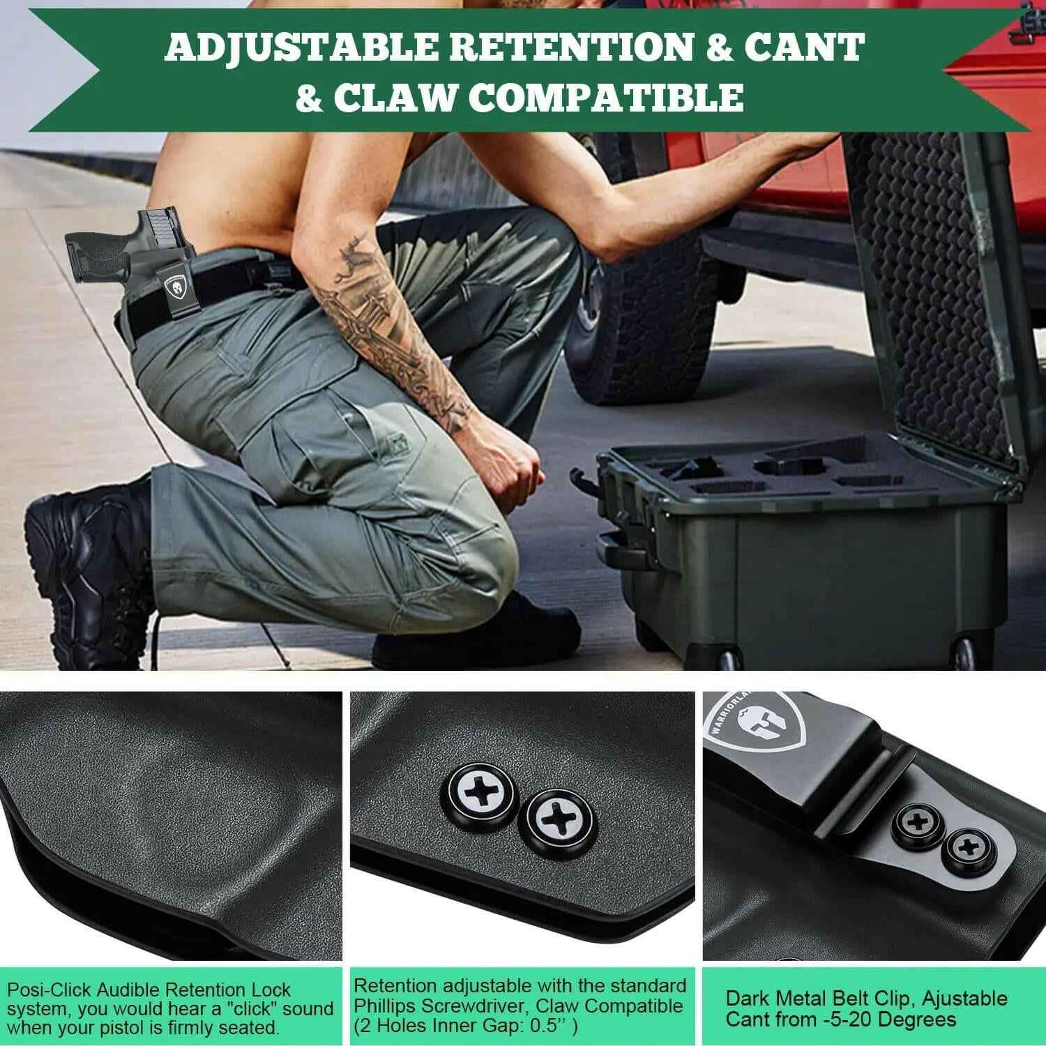 IWB Glock Holster for 17 19 23 26 32 Gen 4 5 19X 44 45 with Adjustable Ride Height and Metal Belt Clip | WARRIORLAND