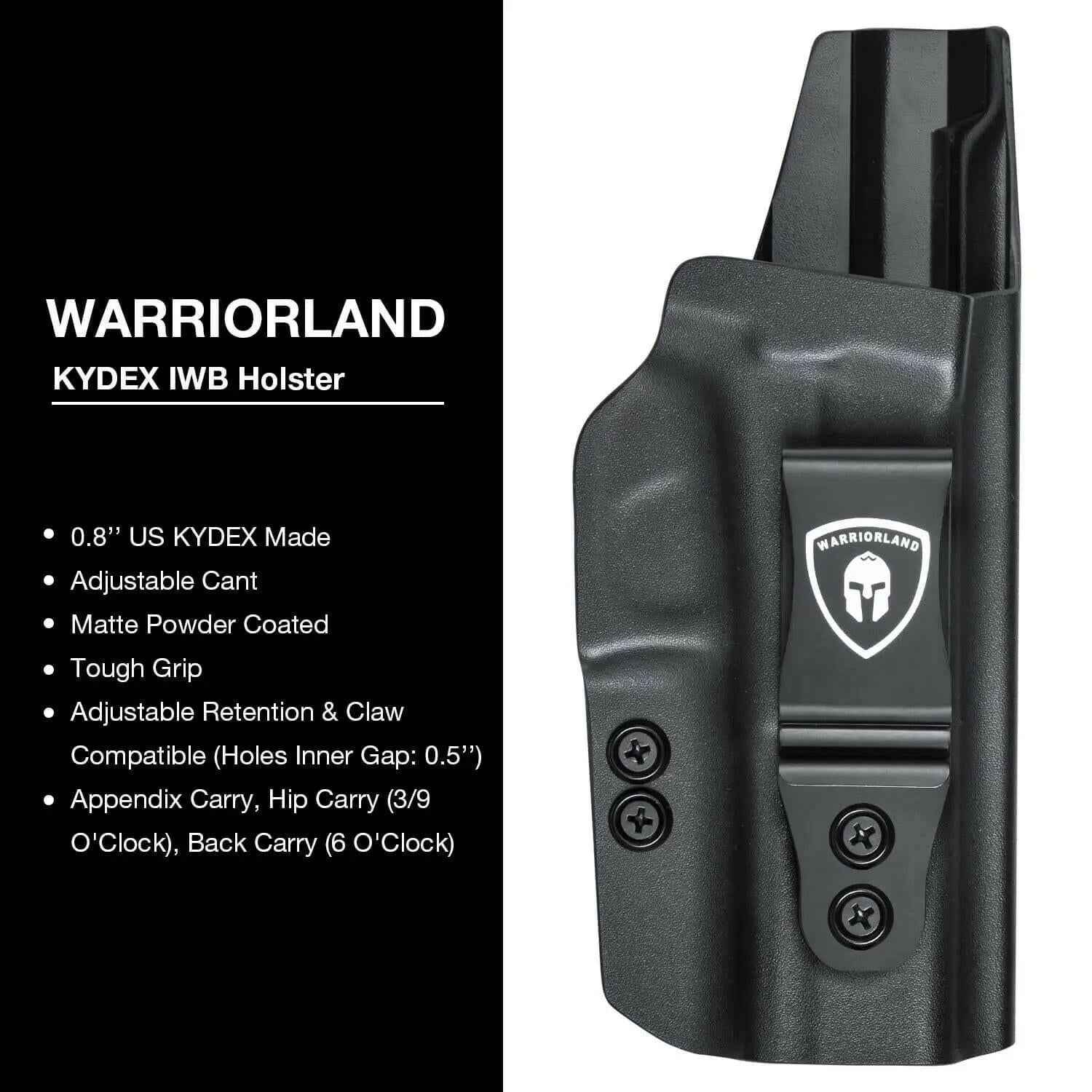 IWB Glock Holster for 17 19 23 26 32 Gen 4 5 19X 44 45 with Adjustable Ride Height and Metal Belt Clip | WARRIORLAND