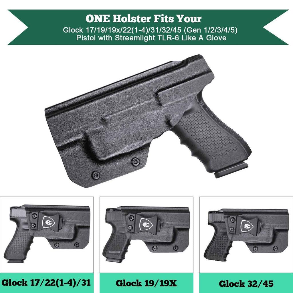 IWB Kydex Holster Glock TLR 6 | Light Bearing Holster for Glock 17, 19, 19X, 22 (Gen 1-4), 31, 32, 45 (Gen 1-5) | Right/Left Handed | WARRIORLAND