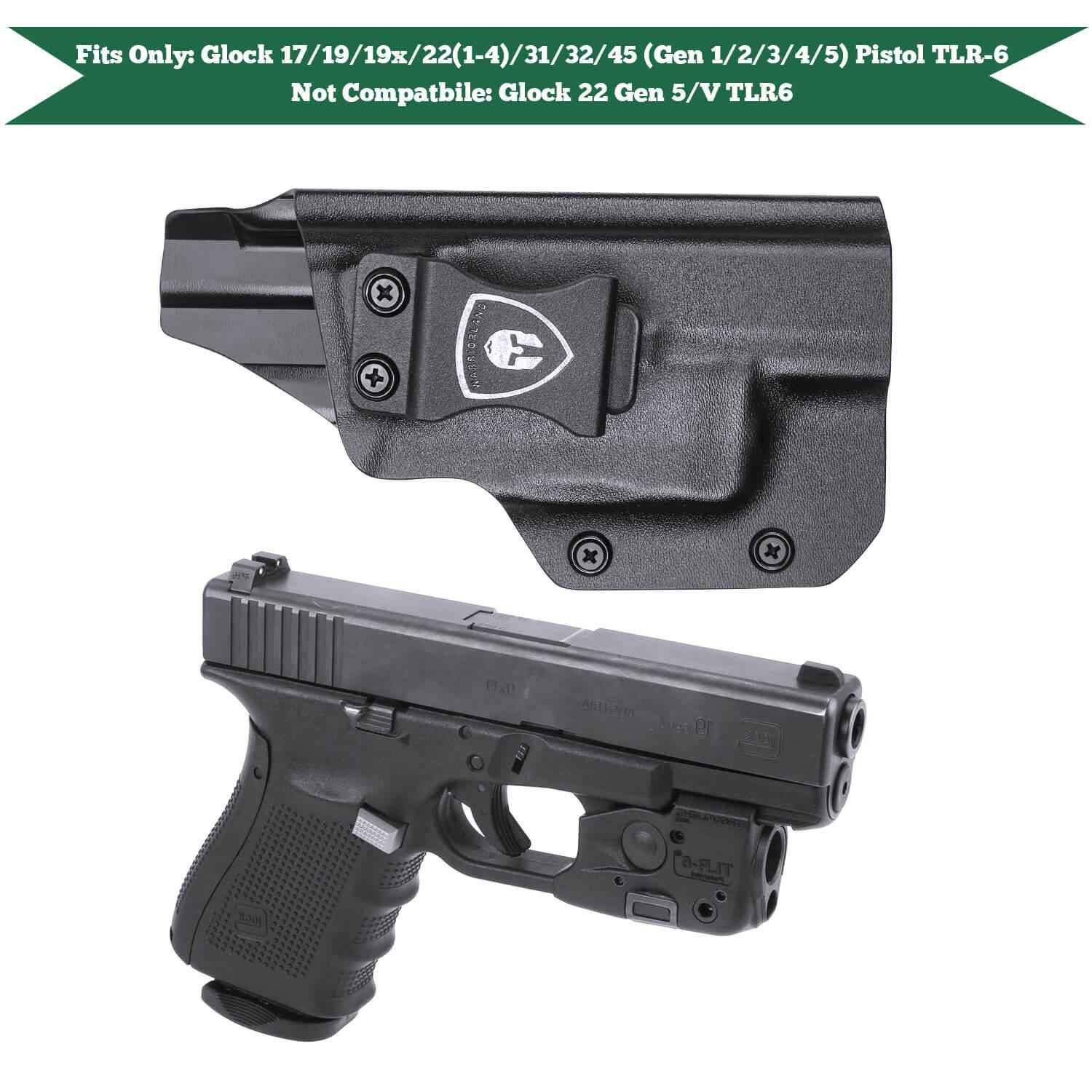 IWB Kydex Holster Glock TLR 6 | Light Bearing Holster for Glock 17, 19, 19X, 22 (Gen 1-4), 31, 32, 45 (Gen 1-5) | Right/Left Handed | WARRIORLAND
