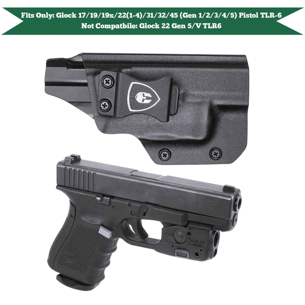 IWB Kydex Holster Glock TLR 6 | Light Bearing Holster for Glock 17, 19, 19X, 22 (Gen 1-4), 31, 32, 45 (Gen 1-5) | Right/Left Handed | WARRIORLAND
