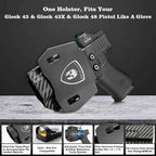 OWB Glock 43 43x Paddle Holster Carbon Fiber Kydex Appendix Open Carry Red Dot Optics Cut Fully Trigger Guard  | WARRIORLAND