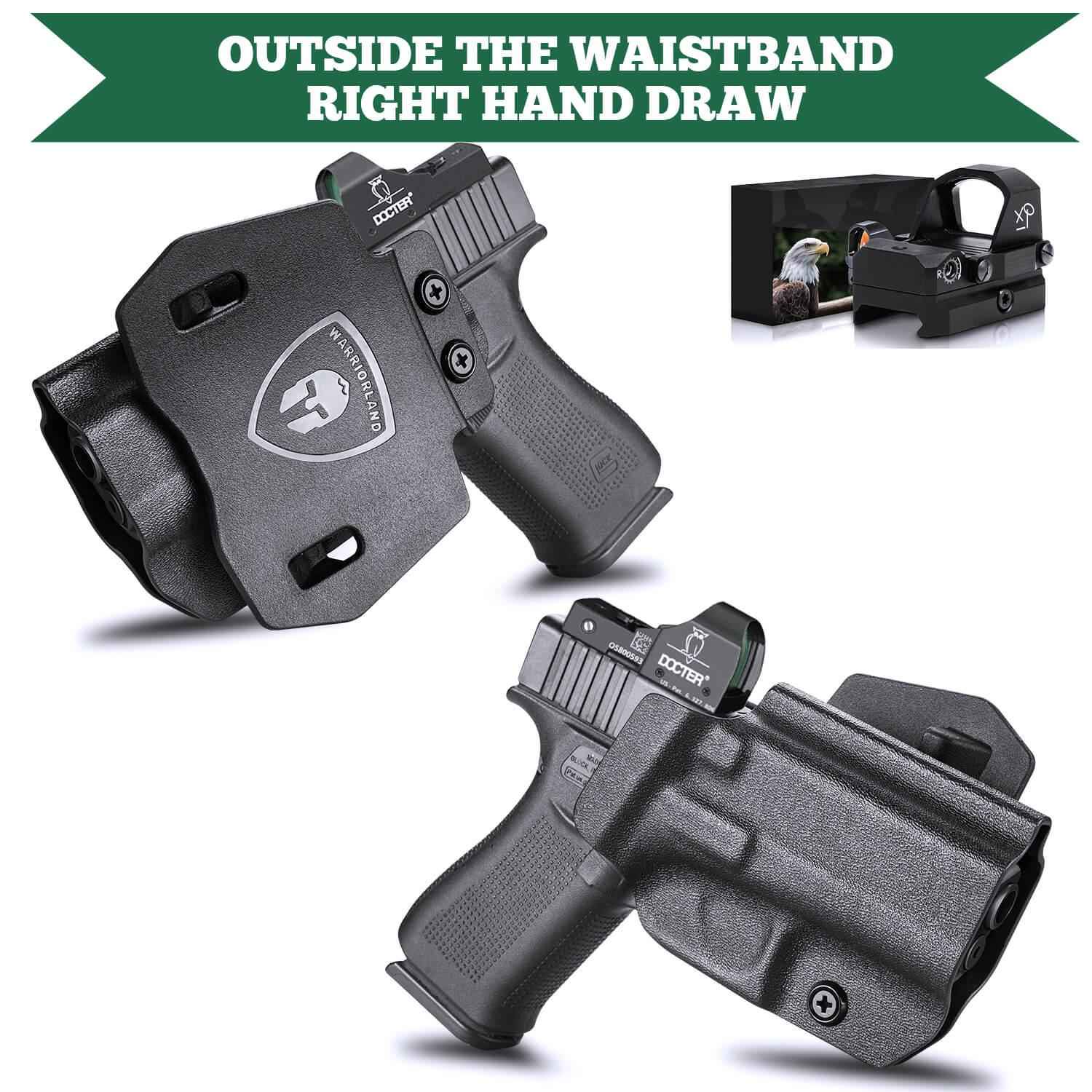 Kydex OWB Holster for Glock 43 43x with Paddle Appendix Open Carry Red Dot Optics Cut Trigger Guard Right/ Left | WARRIORLAND