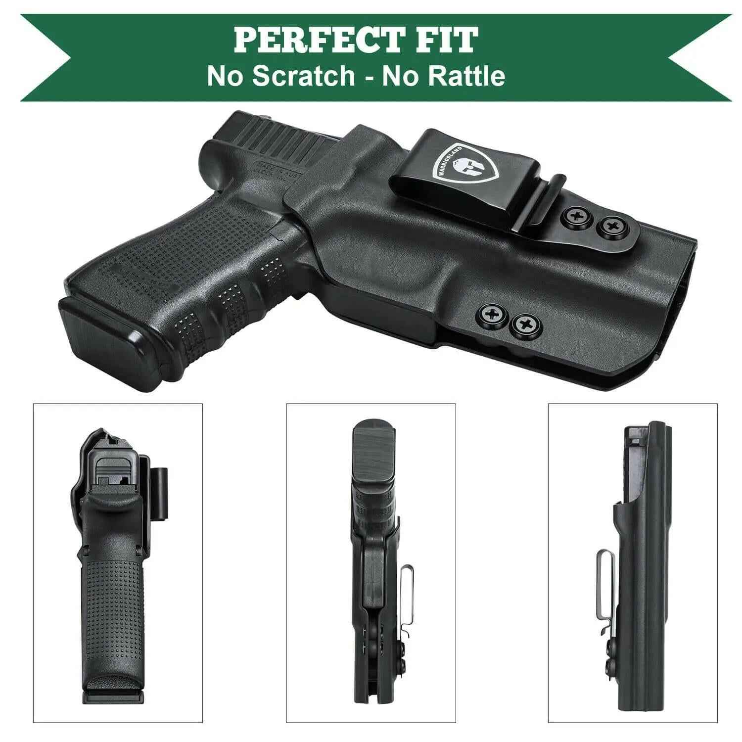 IWB Glock Holster for 17 19 23 26 32 Gen 4 5 19X 44 45 with Adjustable Ride Height and Metal Belt Clip | WARRIORLAND