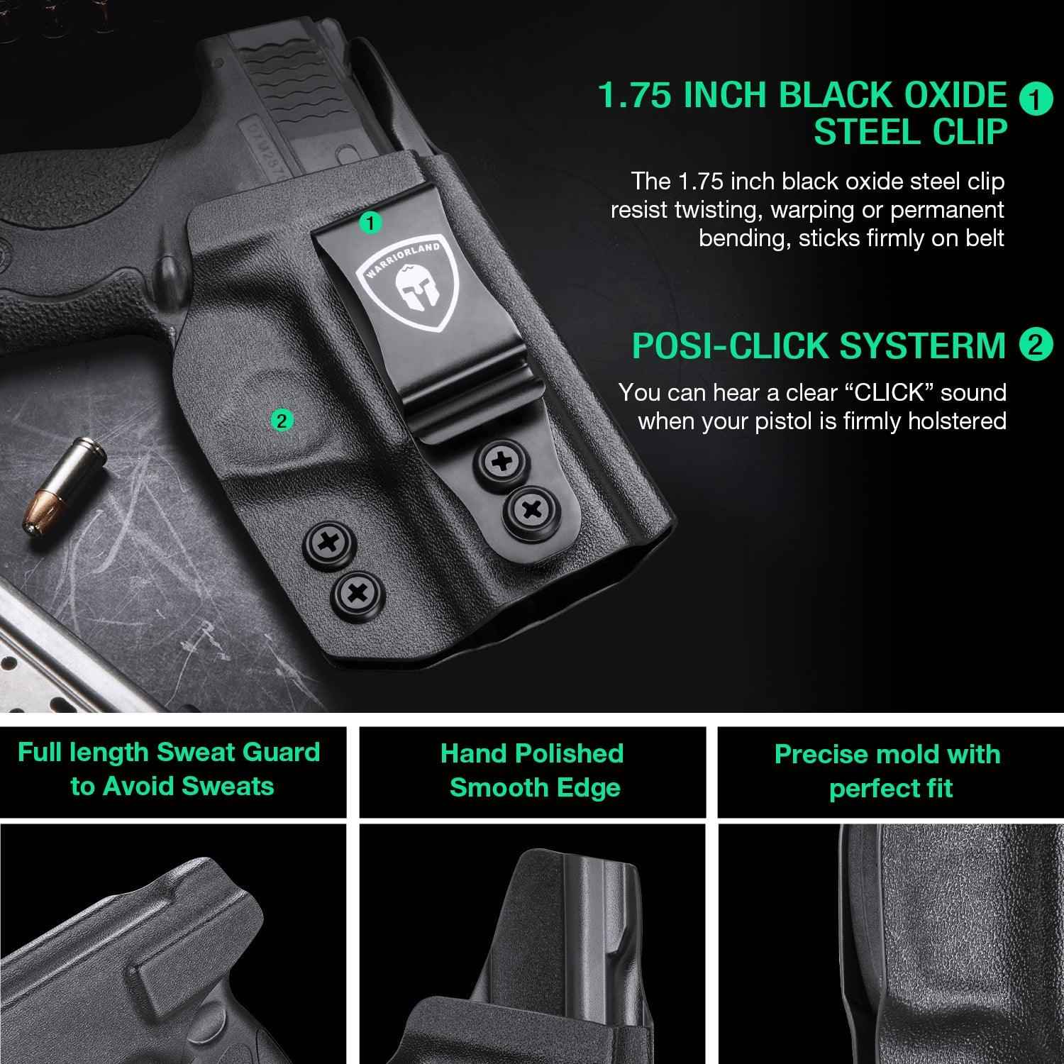 Kydex IWB Holster Smith & Wesson M&P Shield /Plus/ M2.0  9mm/.40 Pistol Adjustable Ride Height Metal Belt Clip | WARRIORLAND