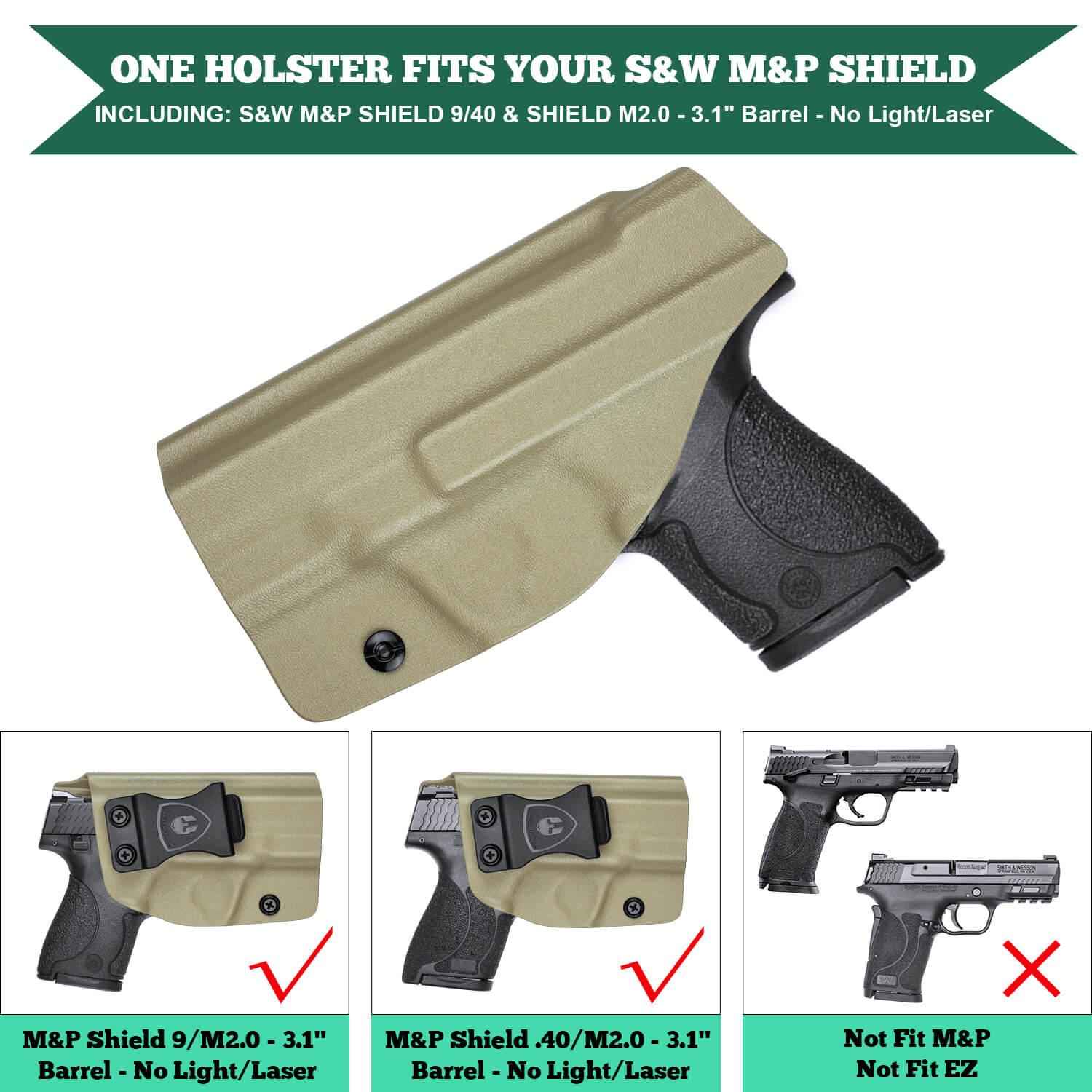 Tan Smith & Wesson Kydex IWB Holster M&P Shield Plus M2.0  M1.0  9mm/.40 Pistol Right/ Left Handed
