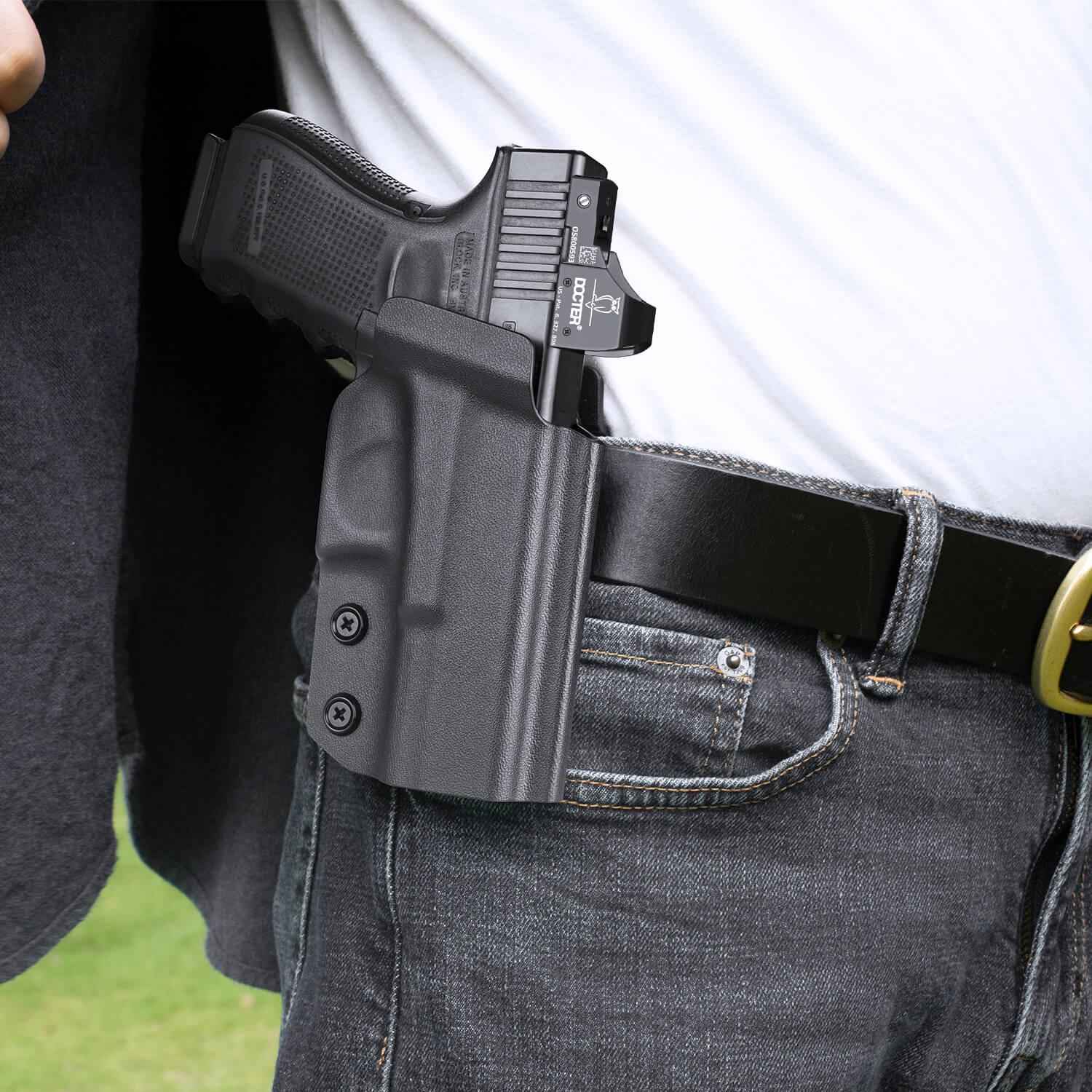 Kydex OWB Paddle Holster with red dot optics cut for Glock 17 19 23 26 32 Gen 4 5 19X 44 45 Right/Left Handed | WARRIORLAND