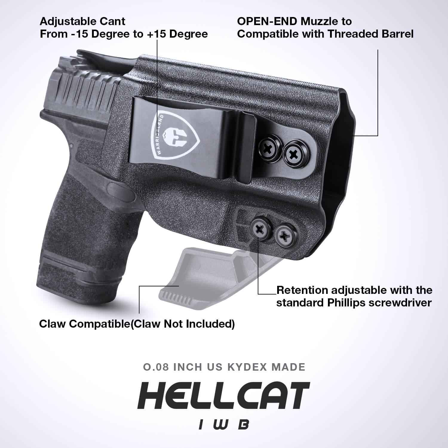 Comfortable Holster for Springfield Armory Hellcat/ Pro Kydex IWB Adjustable Ride Height Metal Belt Clip | WARRIORLAND